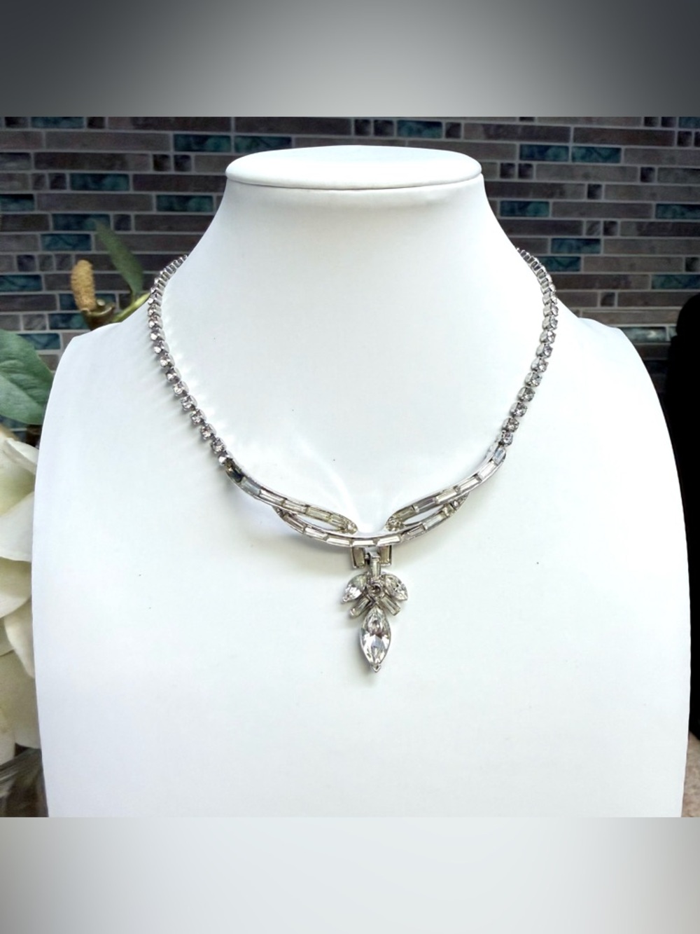 Vintage Coro Diamanté Drop Necklace